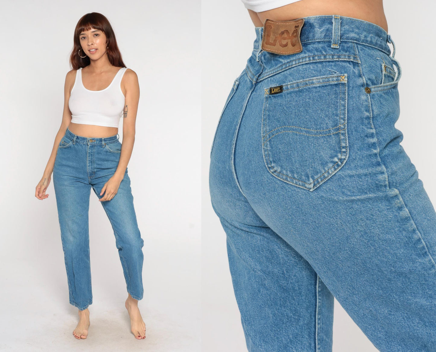 Lee Mom Jeans 80s High Waisted Straight Leg Light Blue Denim Petite 13