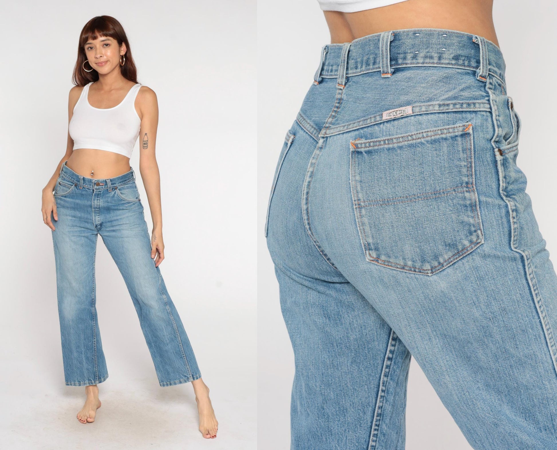 80s Gauchos Light Wash Wide Leg Jeans High Rise Cropped Denim Medium