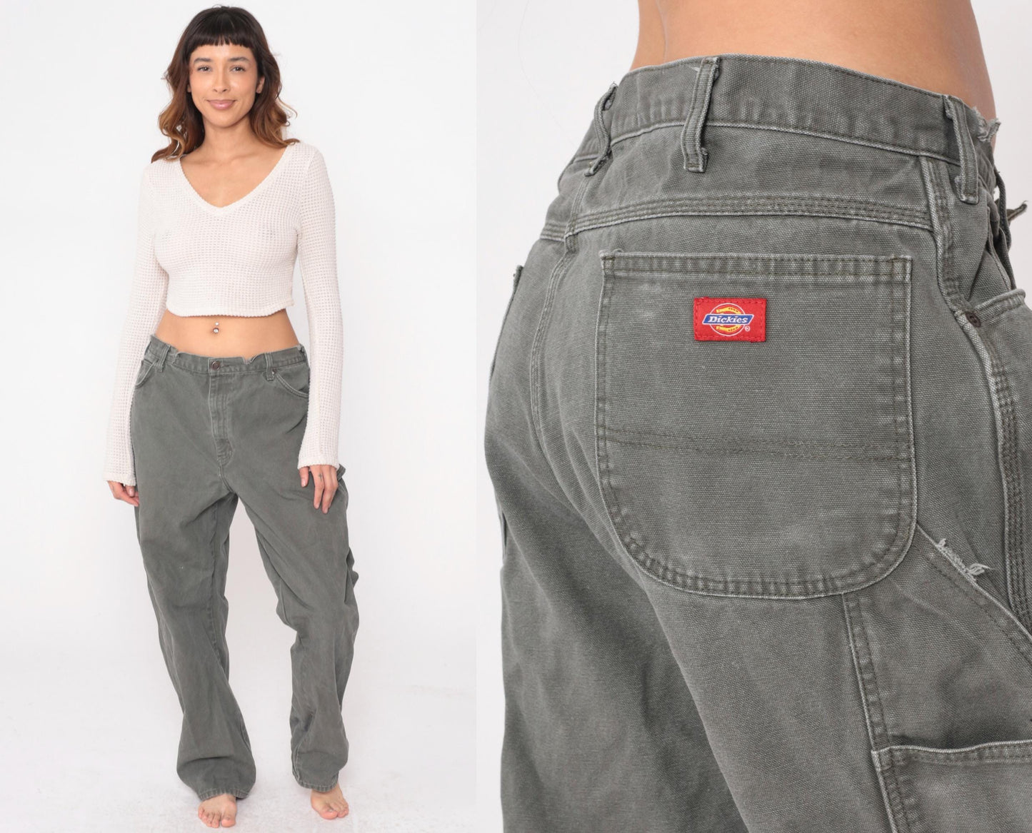 90s Dickies Carpenter Pants Grey Utility Workwear 38x32
