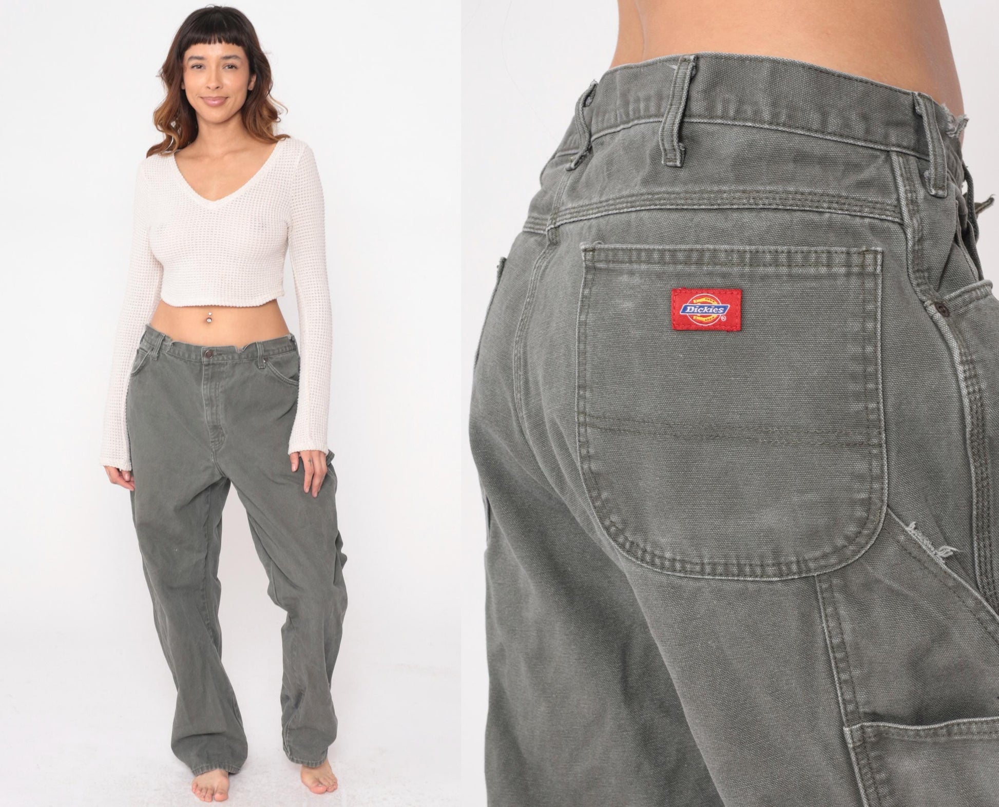 90s Dickies Carpenter Pants Grey Utility Workwear 38x32