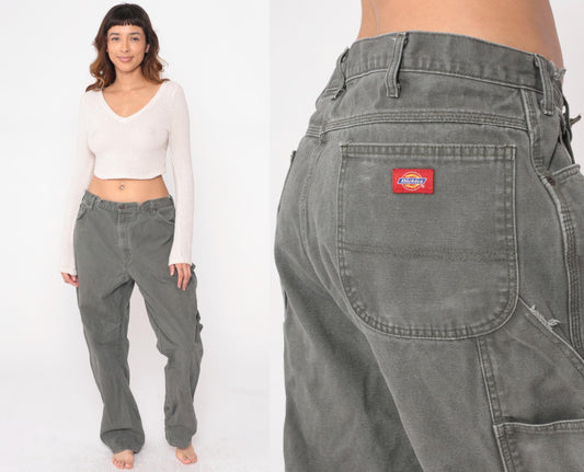 90s Dickies Carpenter Pants Grey Utility Workwear 38x32