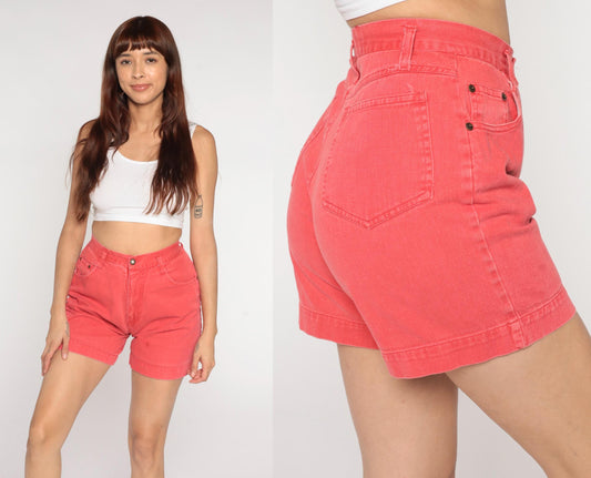 90s JJ Fargo Coral Denim Shorts High Waisted Cuffed Small