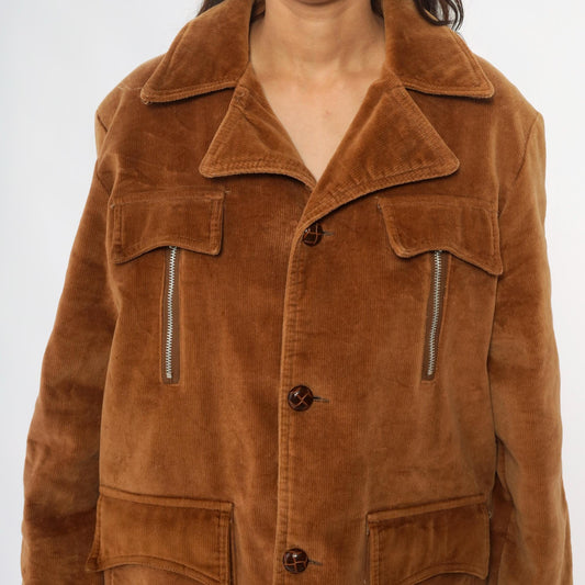 70s Venture Corduroy Jacket Brown Sherpa Lined Workwear Medium