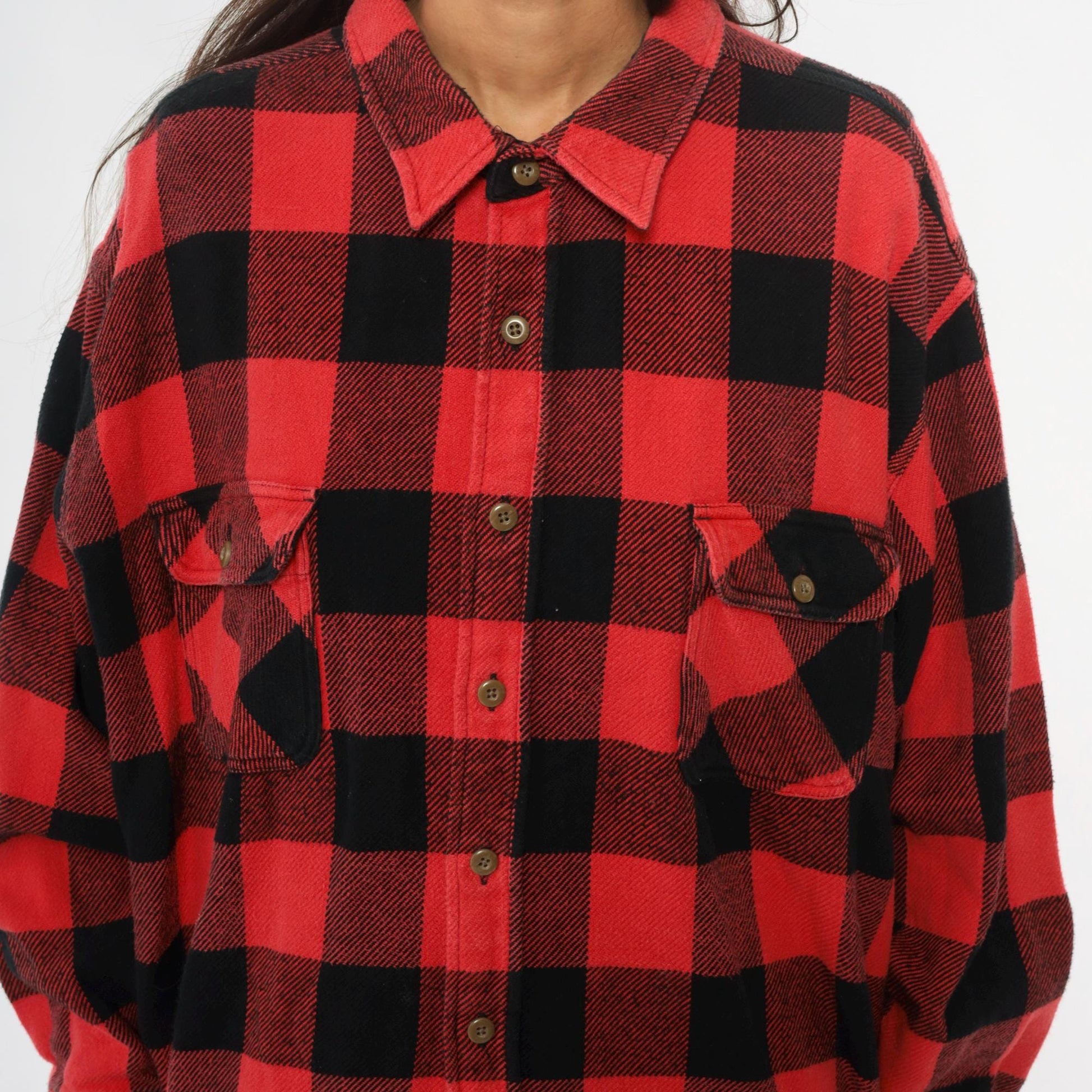 90s Redhead Buffalo Plaid Flannel Shirt Red Black Plus Size XXL