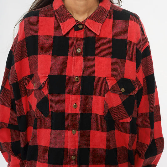 90s Redhead Buffalo Plaid Flannel Shirt Red Black Plus Size XXL