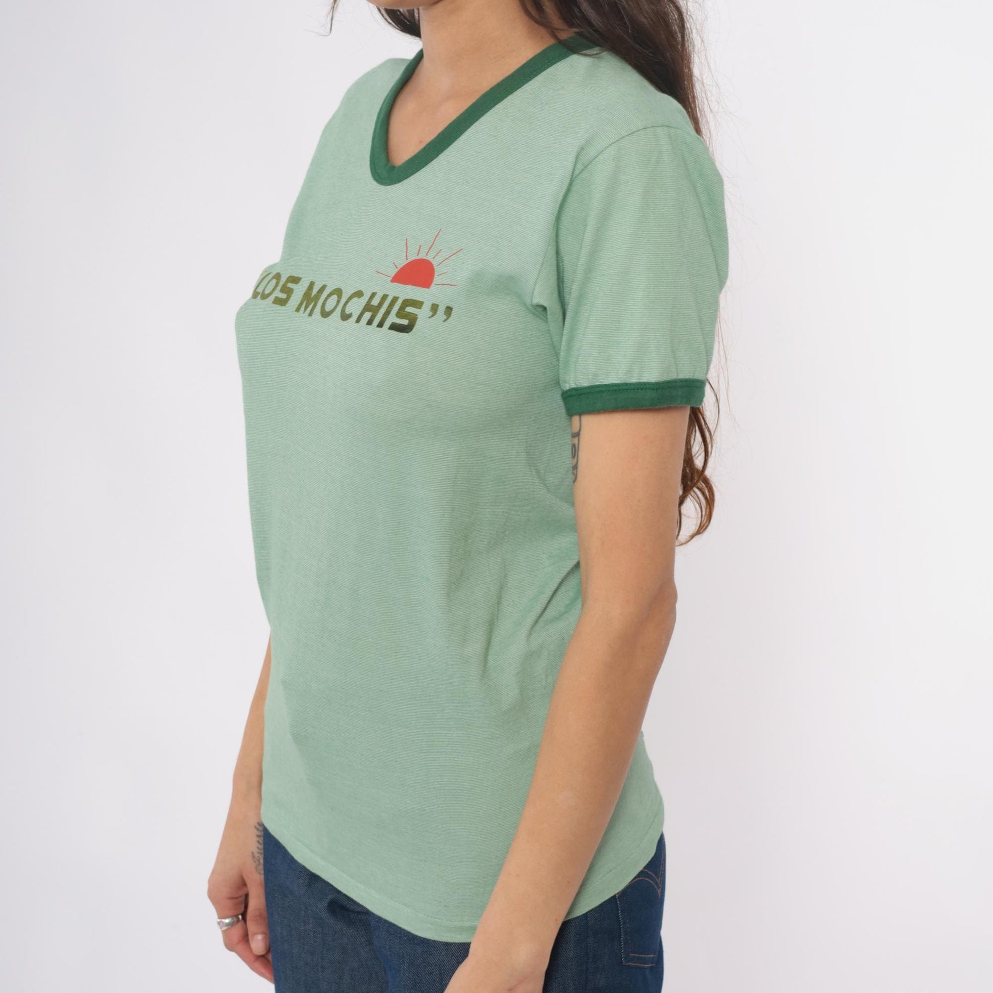Y2K Los Mochis Mexico Ringer Tee Mint Green Graphic Short Sleeve Medium