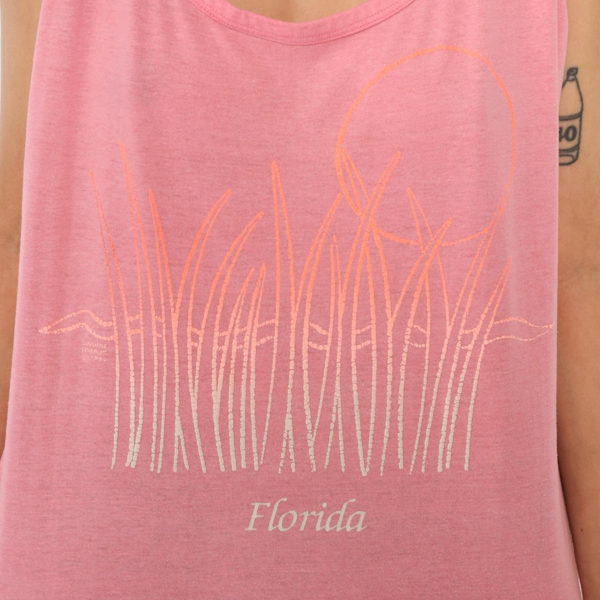 90s Florida Pink Tank Top Sunset Graphic Scoop Neck Extra Large XL