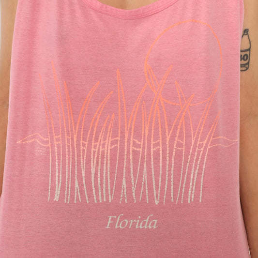 90s Florida Pink Tank Top Sunset Graphic Scoop Neck Extra Large XL