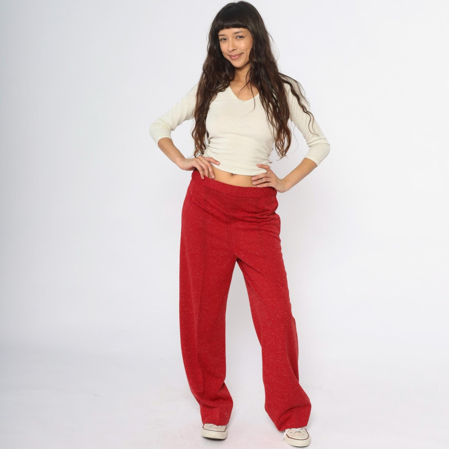 70s Burgundy Wide Leg Palazzo Pants High Waisted Flared Medium M