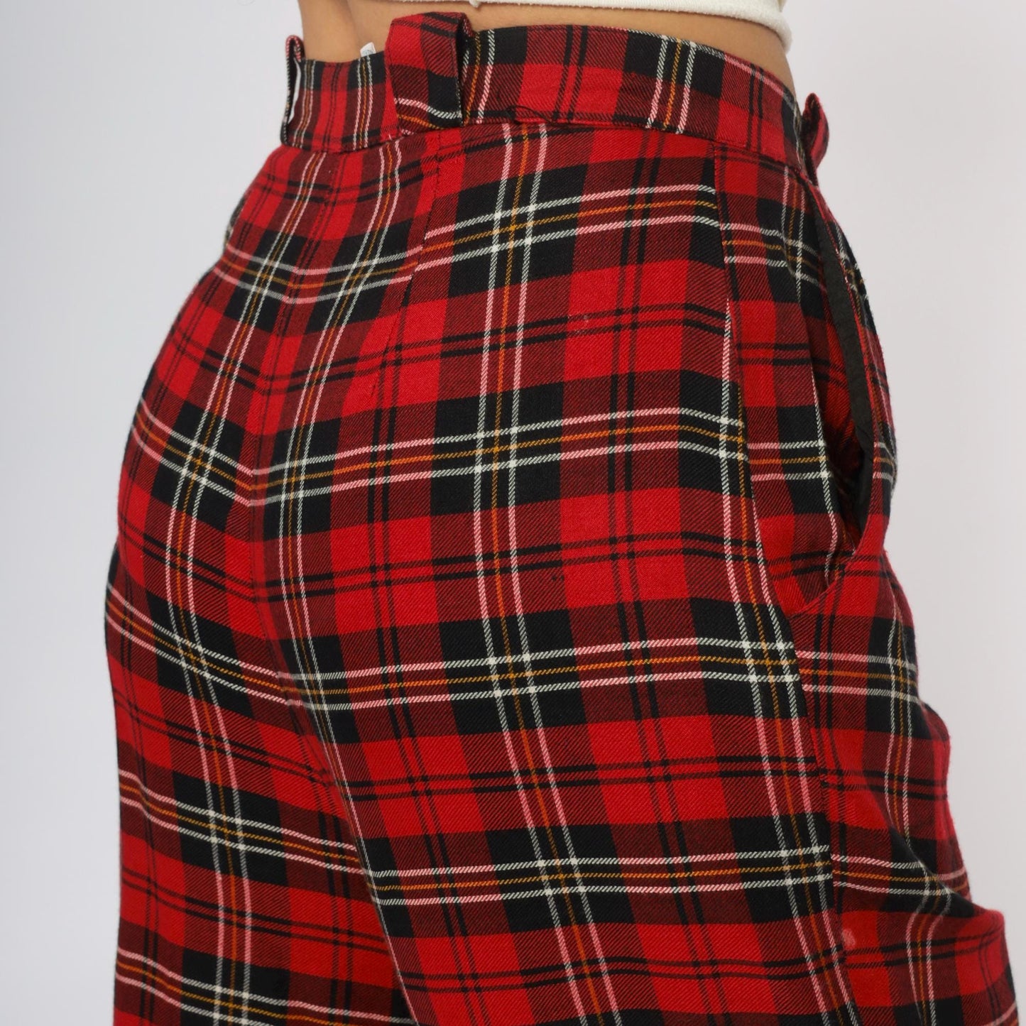 90s Chinicci Red Tartan High-Waist Pleated Trousers Medium
