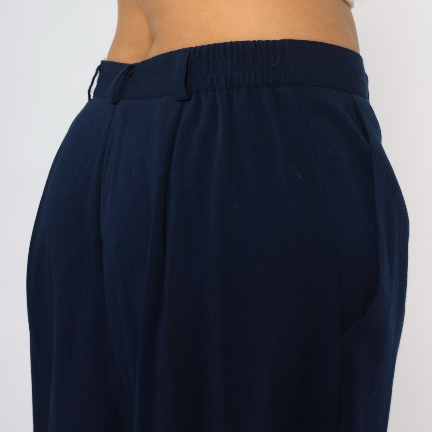 80s Briggs New York Navy Trousers High Rise Elastic Waist Straight Leg Large
