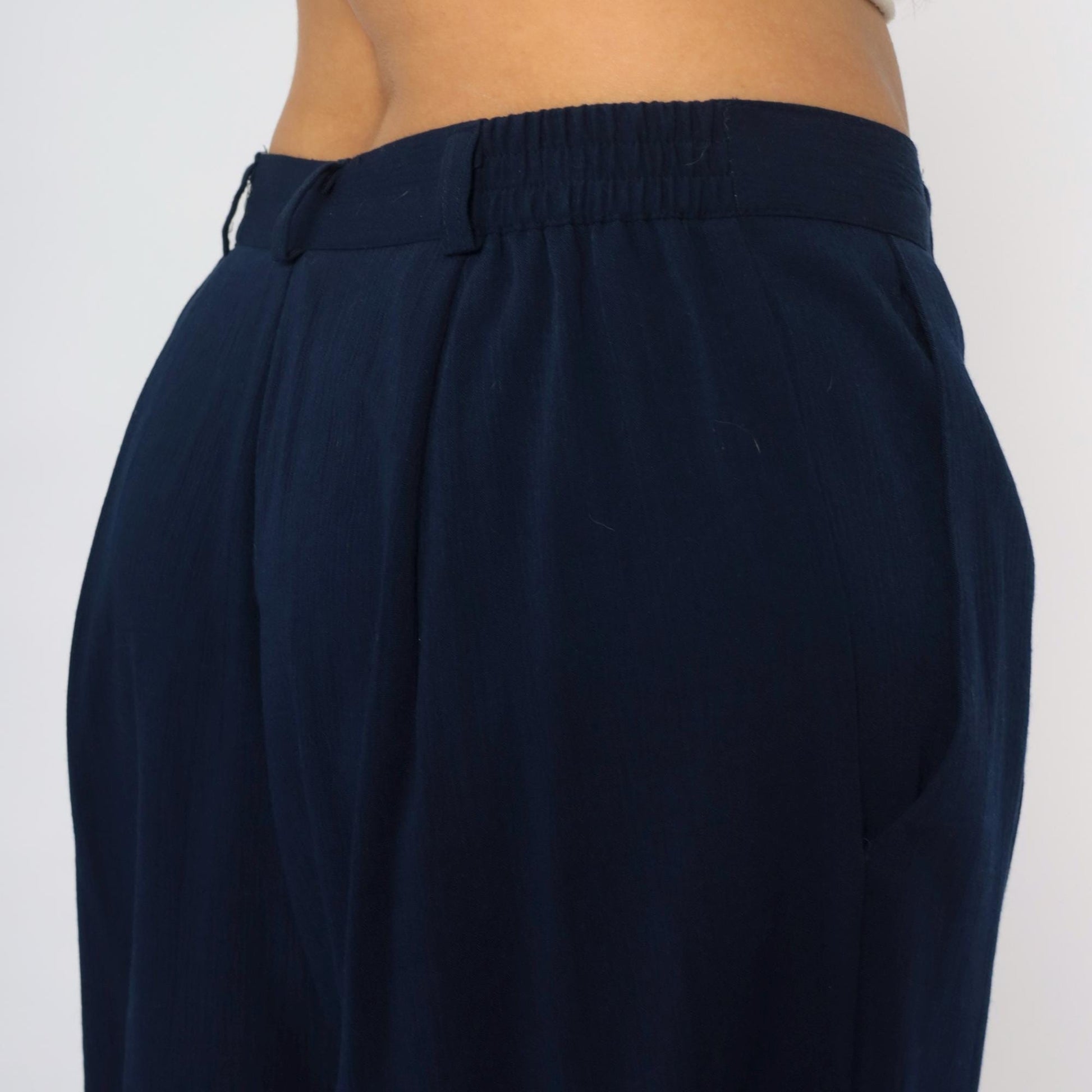 80s Briggs New York Navy Trousers High Rise Elastic Waist Straight Leg Large