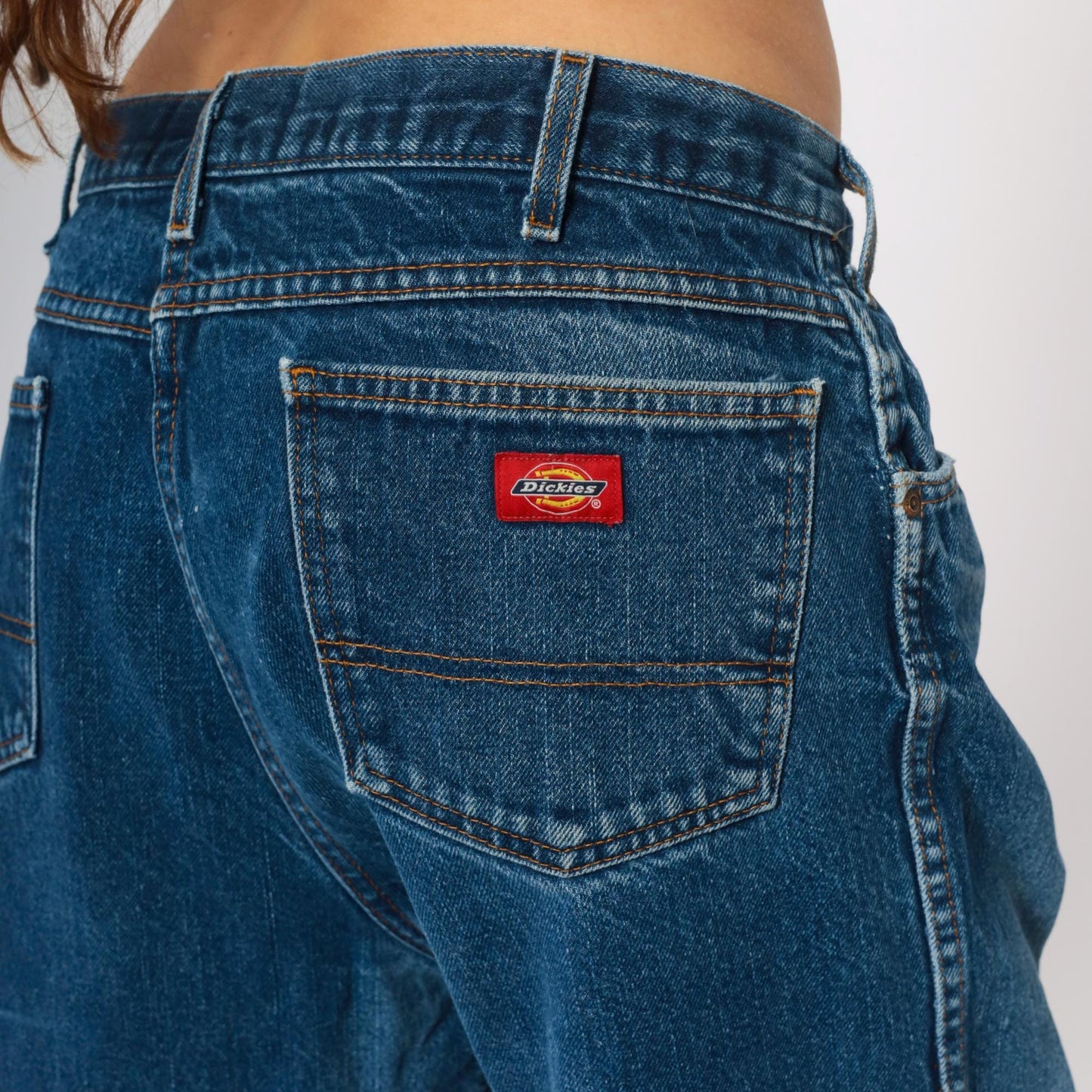 Dickies Y2K Medium Wash Denim Jeans Straight Leg Red Patch XXL