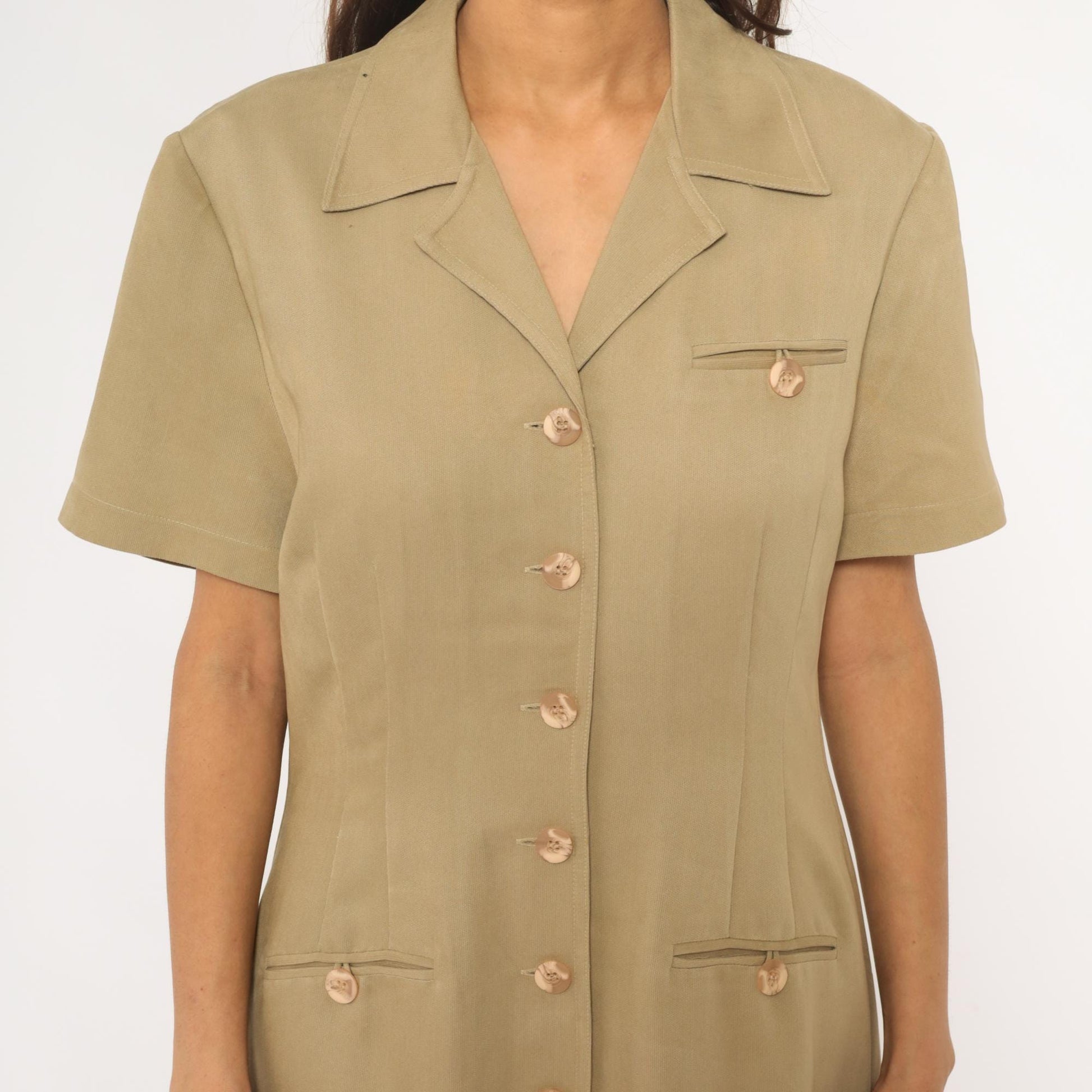 90s Jessica Howard Tan Maxi Shirt Dress Collared Button Front Medium