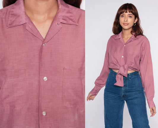 70s BVD Dusty Rose Button-Up Shirt Spread Collar Long Sleeve Small