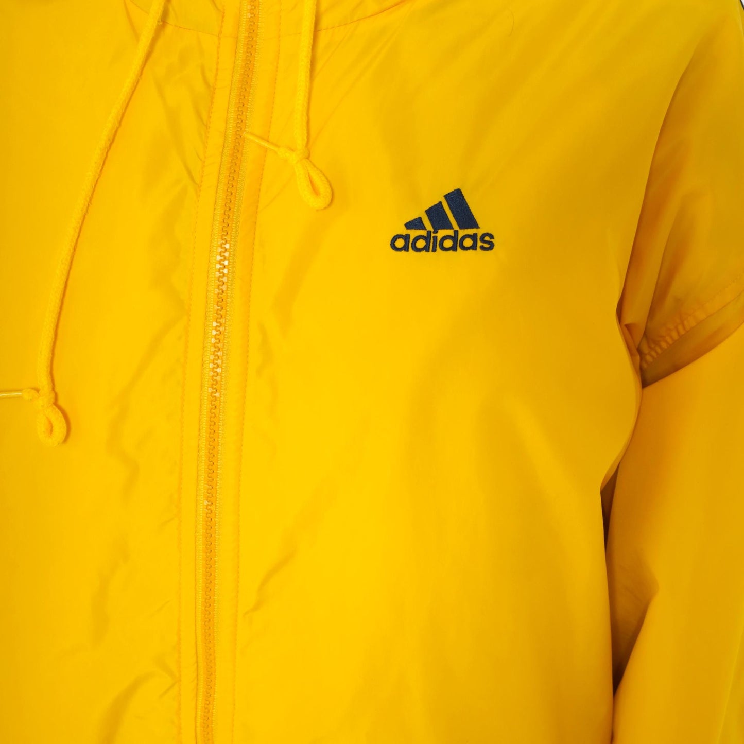 Y2K Adidas Yellow Windbreaker Hooded Jacket Navy Stripe Large L