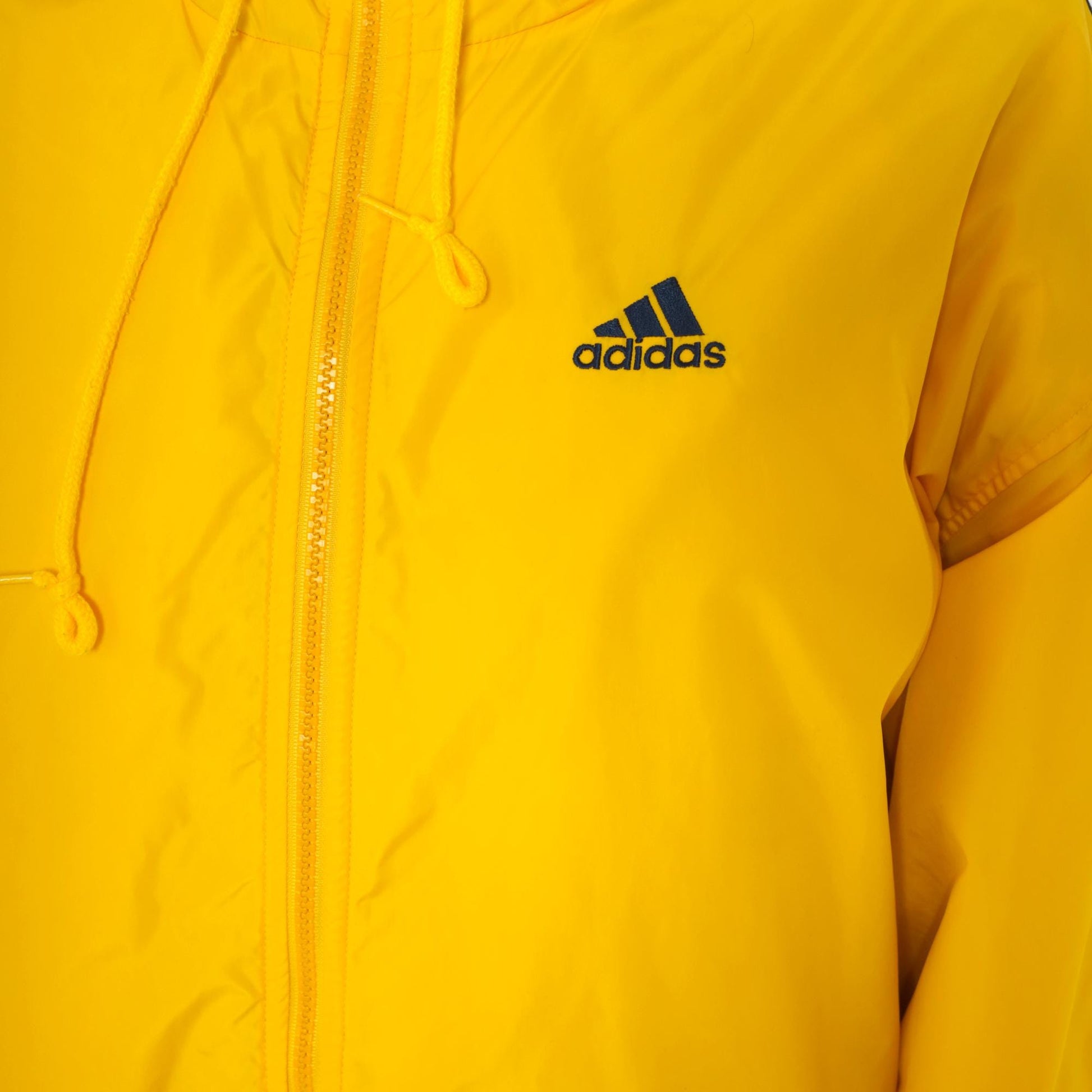 Y2K Adidas Yellow Windbreaker Hooded Jacket Navy Stripe Large L