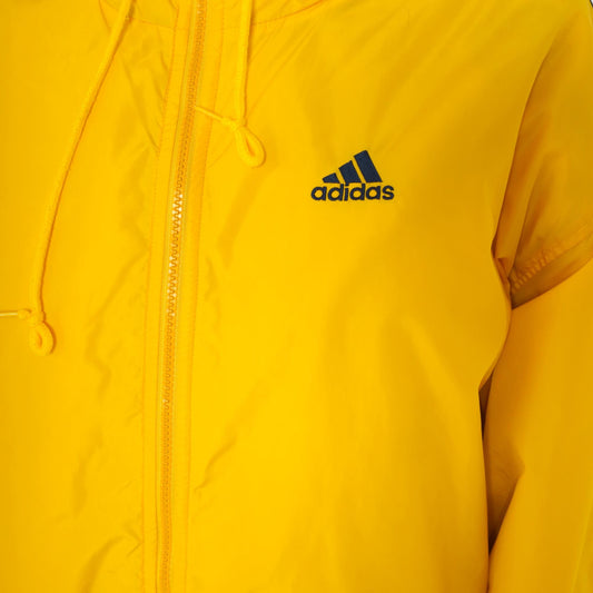 Y2K Adidas Yellow Windbreaker Hooded Jacket Navy Stripe Large L