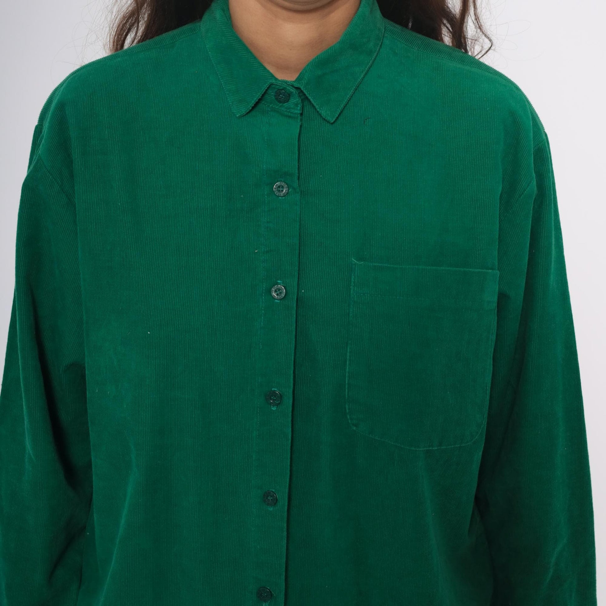 80s Hang Ten Emerald Green Corduroy Shirt Button-Up Long Sleeve Large L