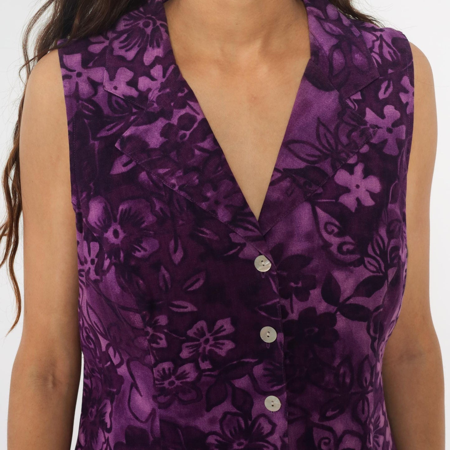 Y2K Coldwater Creek Purple Floral Linen Maxi Dress Button Front Large L