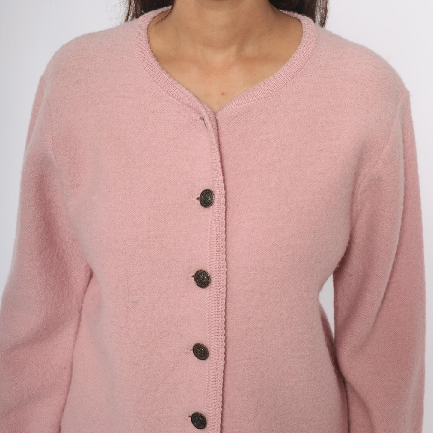 70s Tally Ho Wool Cardigan Pink V-Neck Button Front Medium
