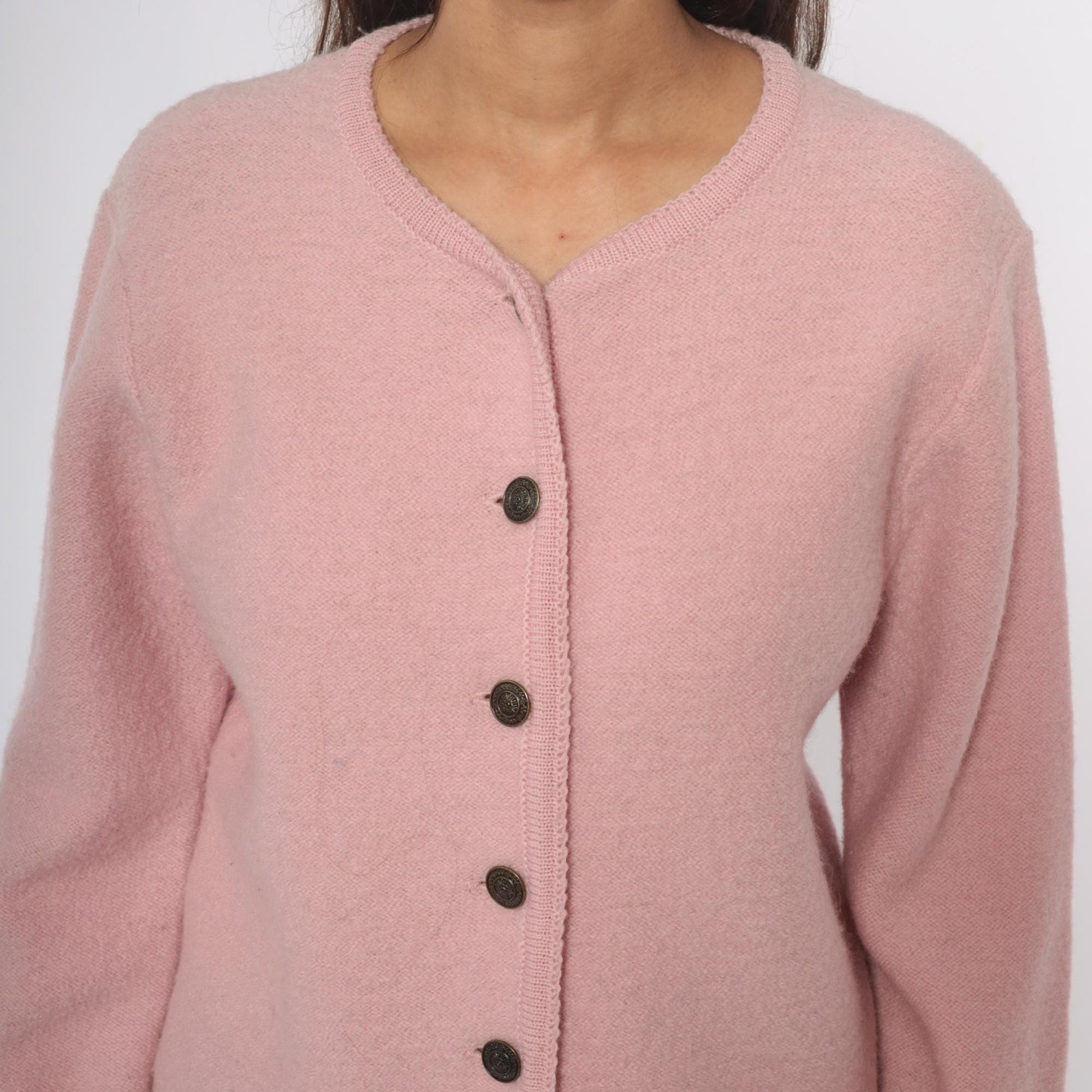 70s Tally Ho Wool Cardigan Pink V-Neck Button Front Medium