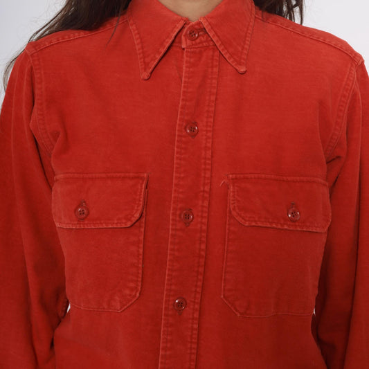 80s Woolrich Orange Button-Up Shirt Long Sleeve Collared Chest Pockets Medium