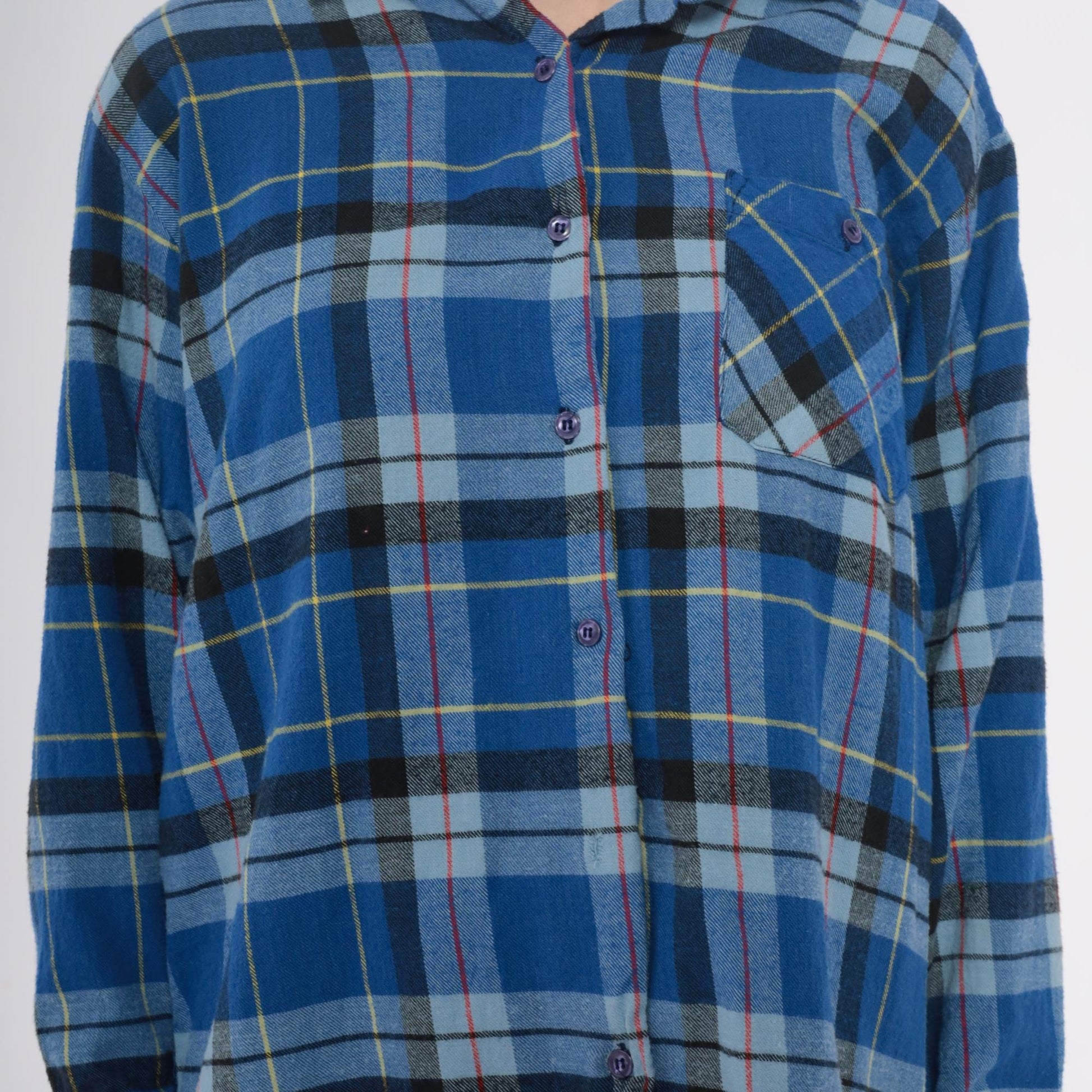 90s Timber Trail Plaid Flannel Shirt Blue Button Front Cotton Medium M