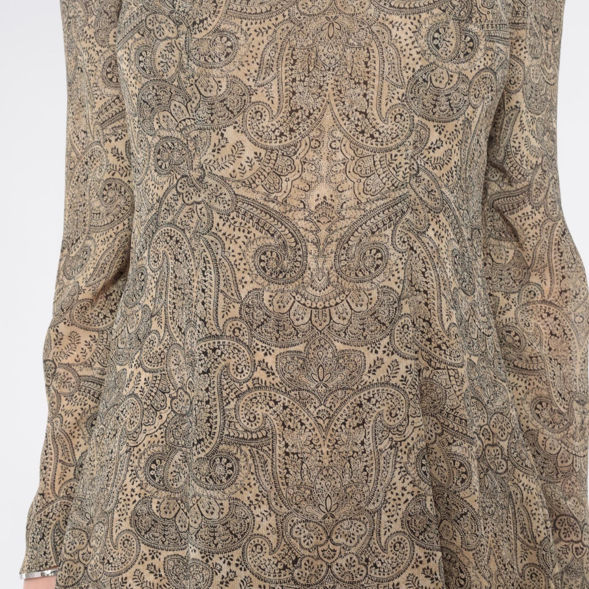 90s Liz Claiborne Paisley Midi Dress Square Neck Long Sleeve Sage Green Small