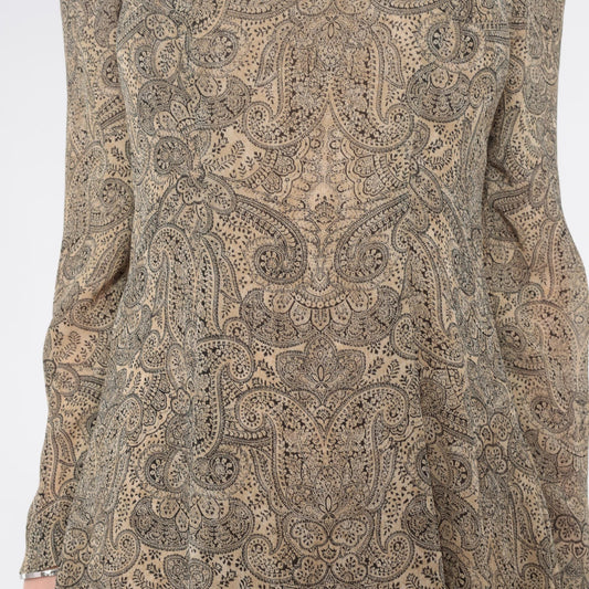 90s Liz Claiborne Paisley Midi Dress Square Neck Long Sleeve Sage Green Small
