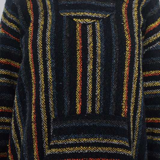 90s Iguana Jack Baja Hoodie Black Striped Woven Kangaroo Pocket Extra Large XL