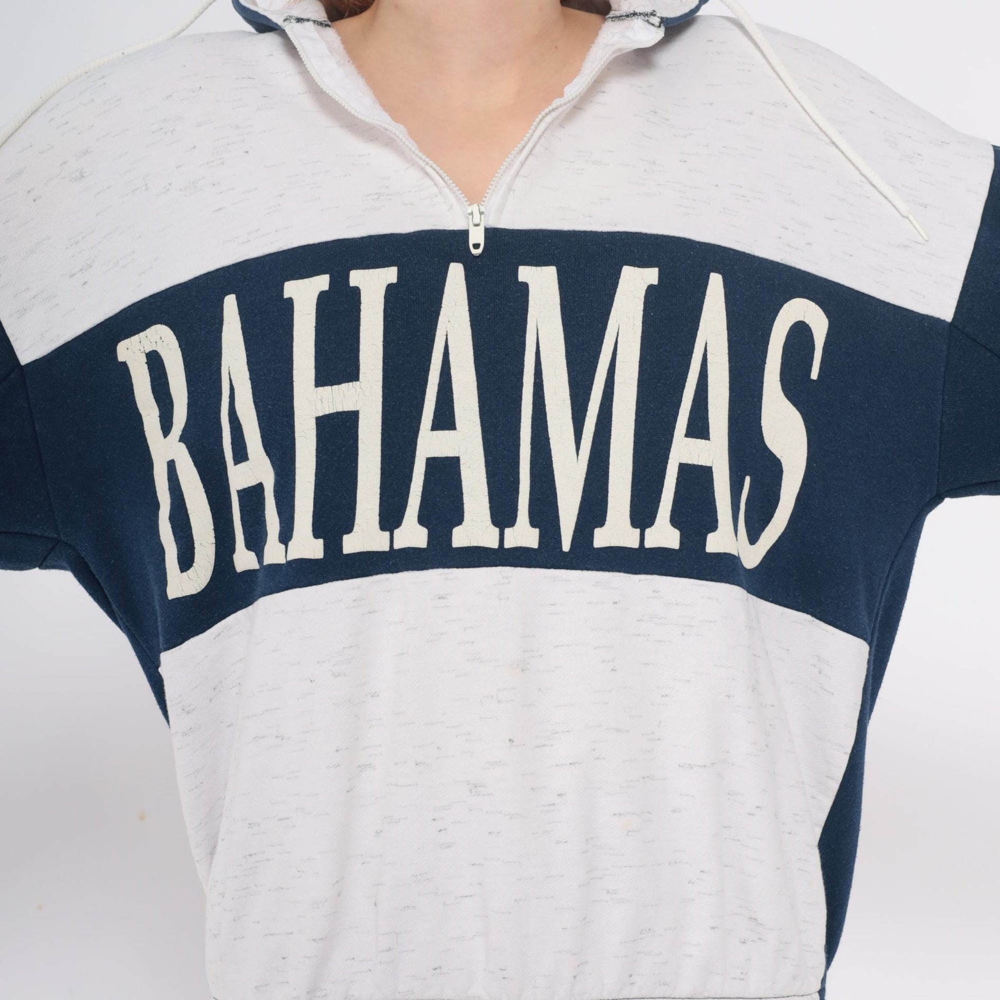 80s Bahamas Zip Hoodie Colorblock Navy Cream Cotton Small Medium
