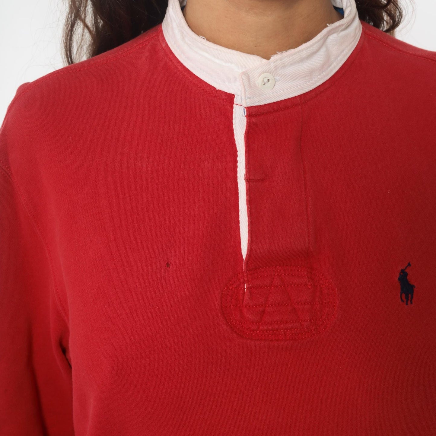 90s Polo Ralph Lauren Red Rugby Shirt White Collar Cotton Medium M