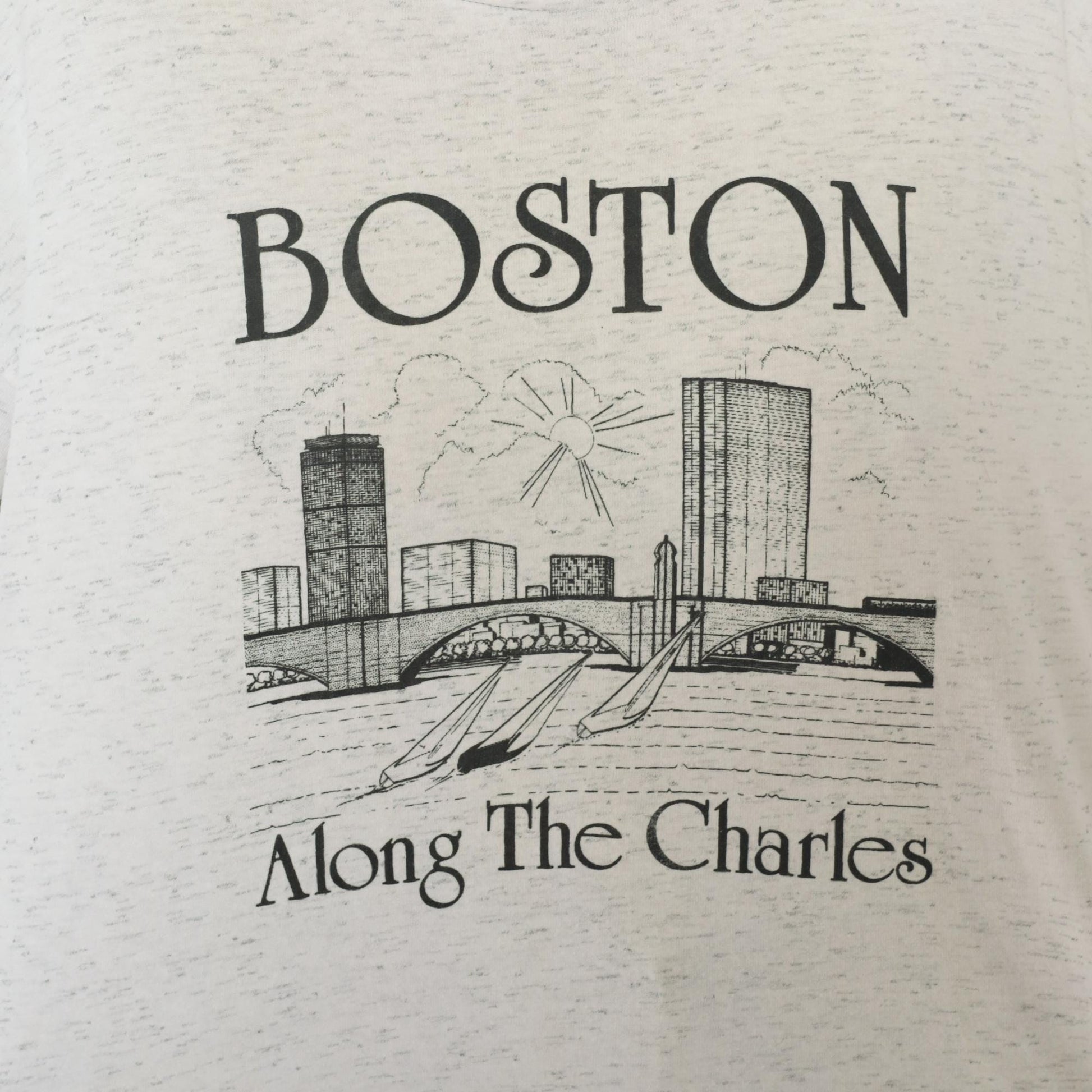 90s Boston Along The Charles River Graphic Tee Purple Ringer Sleeves Large