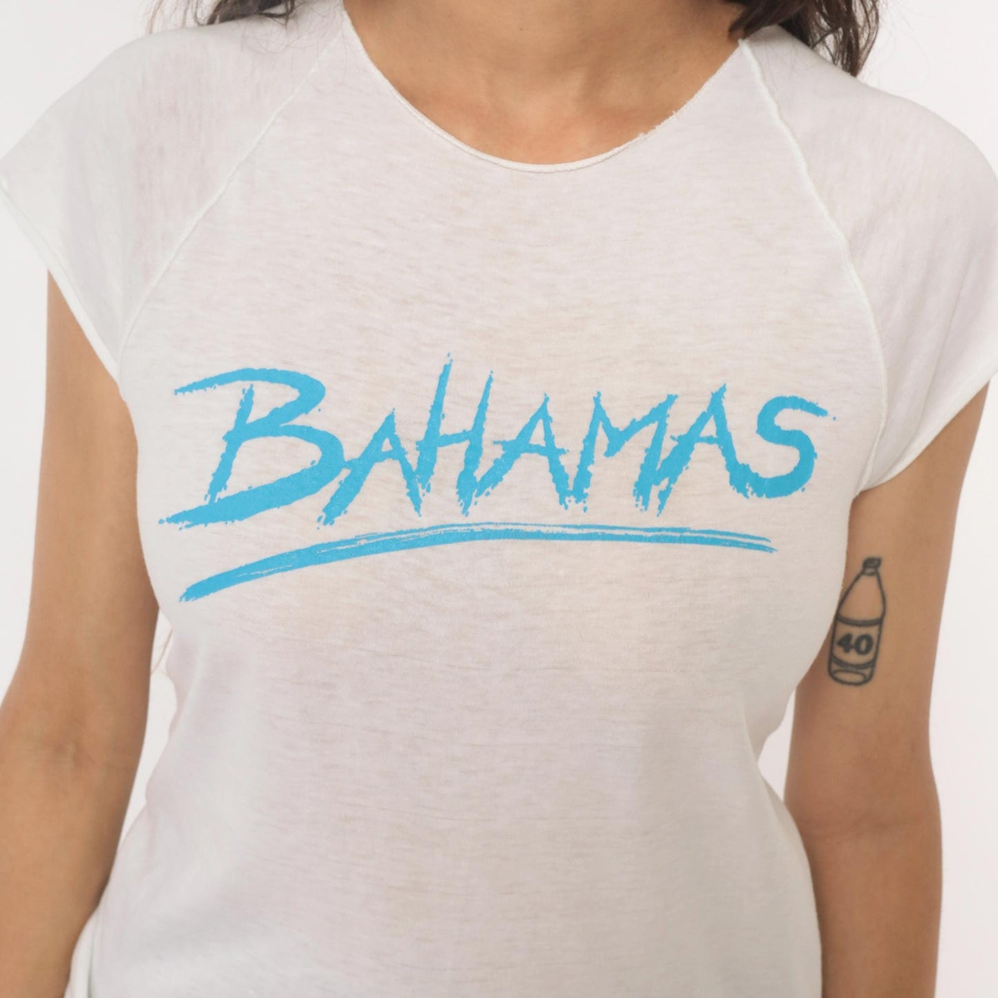80s Bahamas White Graphic T-Shirt Cotton Crew Neck Cap Sleeve Extra Small XS