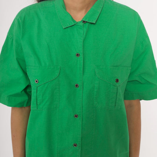 90s Chaus Sport Kelly Green Cotton Button-Up Shirt Large L