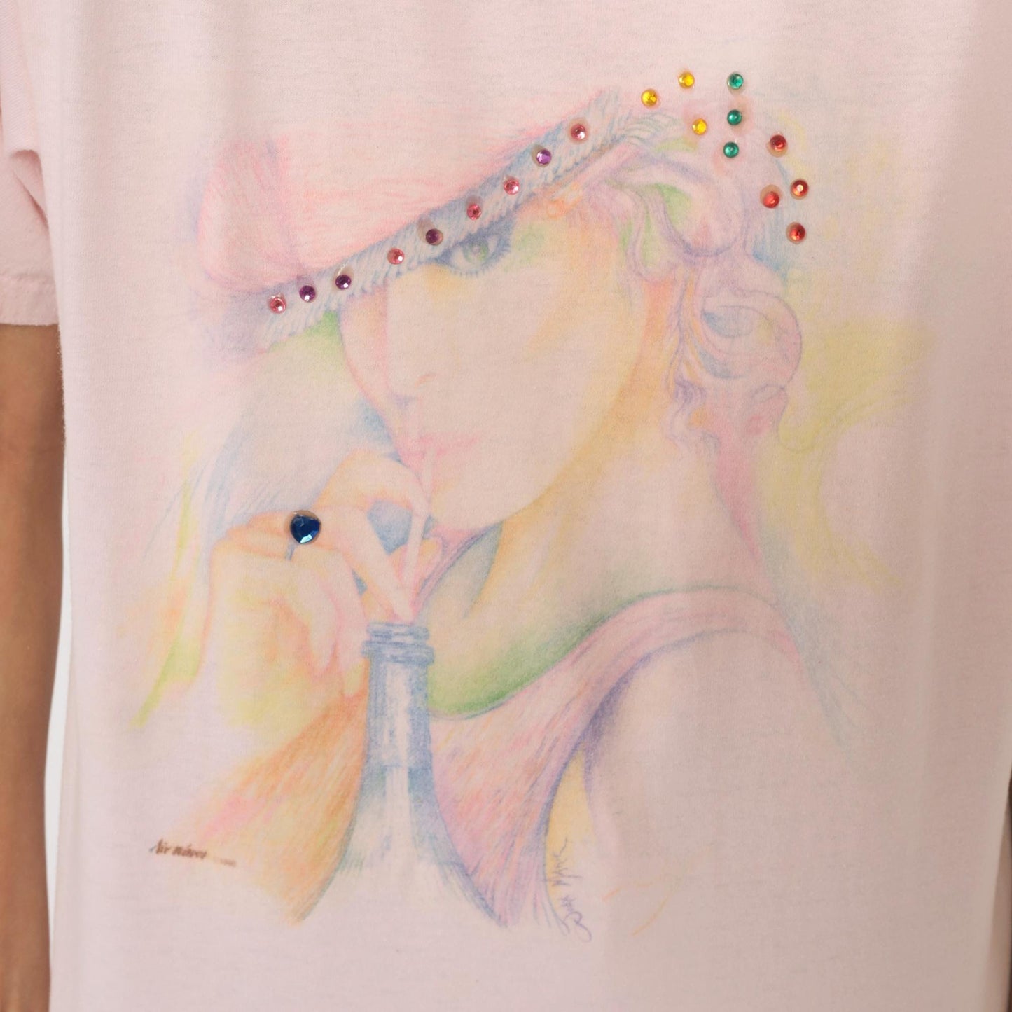 90s Oneita Pink Rhinestone Hat Lady Graphic Tee Large L