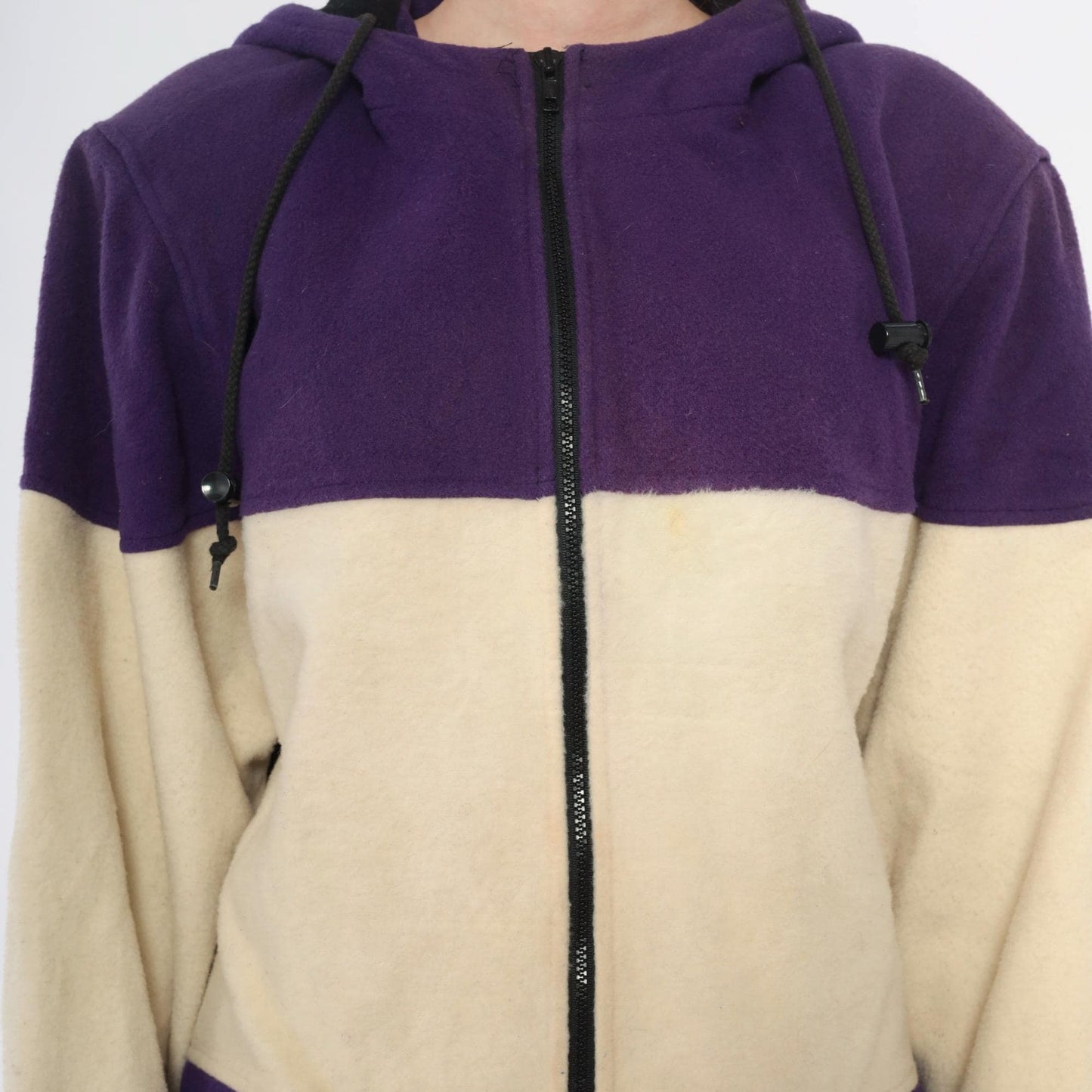 90s Spencer Douglas Colorblock Hooded Jacket Purple Cream Black Wool Blend Extra Large