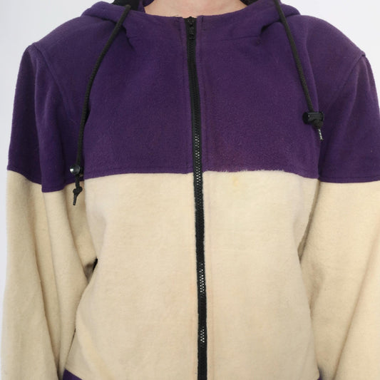 90s Spencer Douglas Colorblock Hooded Jacket Purple Cream Black Wool Blend Extra Large