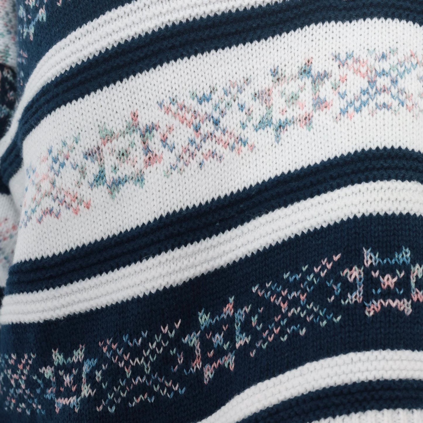 90s Navy Floral Striped V-Neck Knit Sweater Cotton Blend Medium M