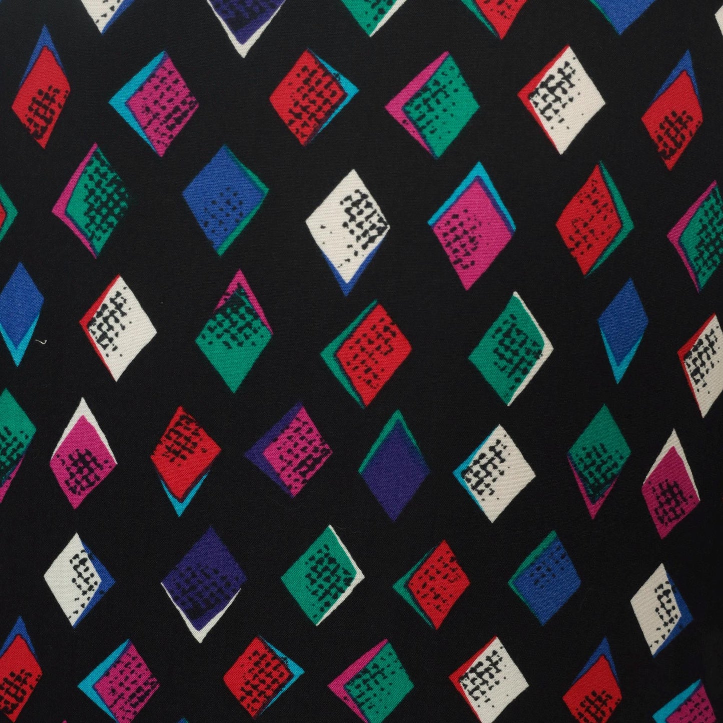 90s Black Harlequin Diamond Rayon Shirt Multicolor Button-Front Medium