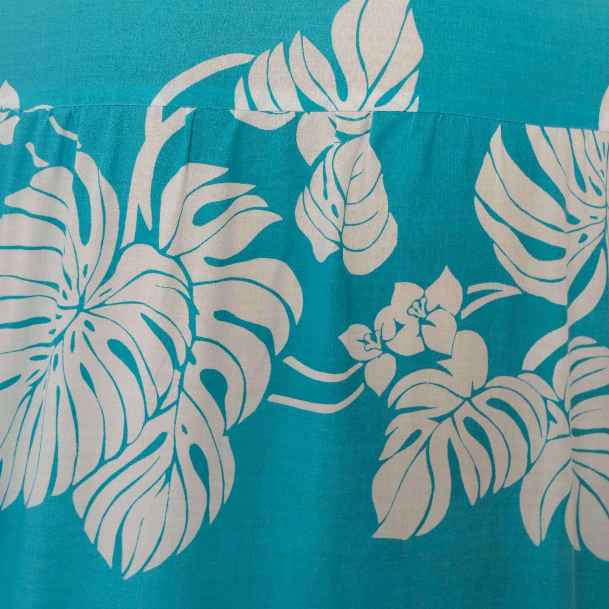 80s Hilo Hattie Hawaiian Shirt Turquoise Monstera Leaf Print Large