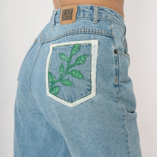 90s Liz Authentic High Waisted Jeans Light Wash Leaf Pocket Medium
