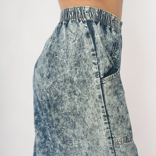 90s Acid Wash Denim High Rise Elastic Waist Straight Leg Light Blue Small Medium