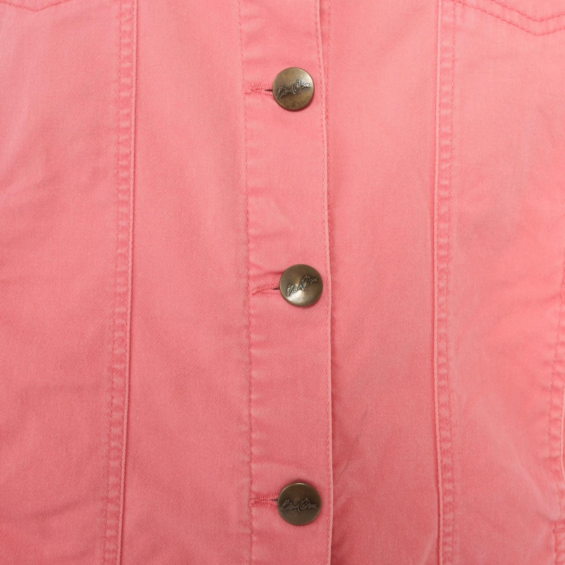 90s Bend Over Pink Denim Vest Button Front Pointed Collar Extra Large XL