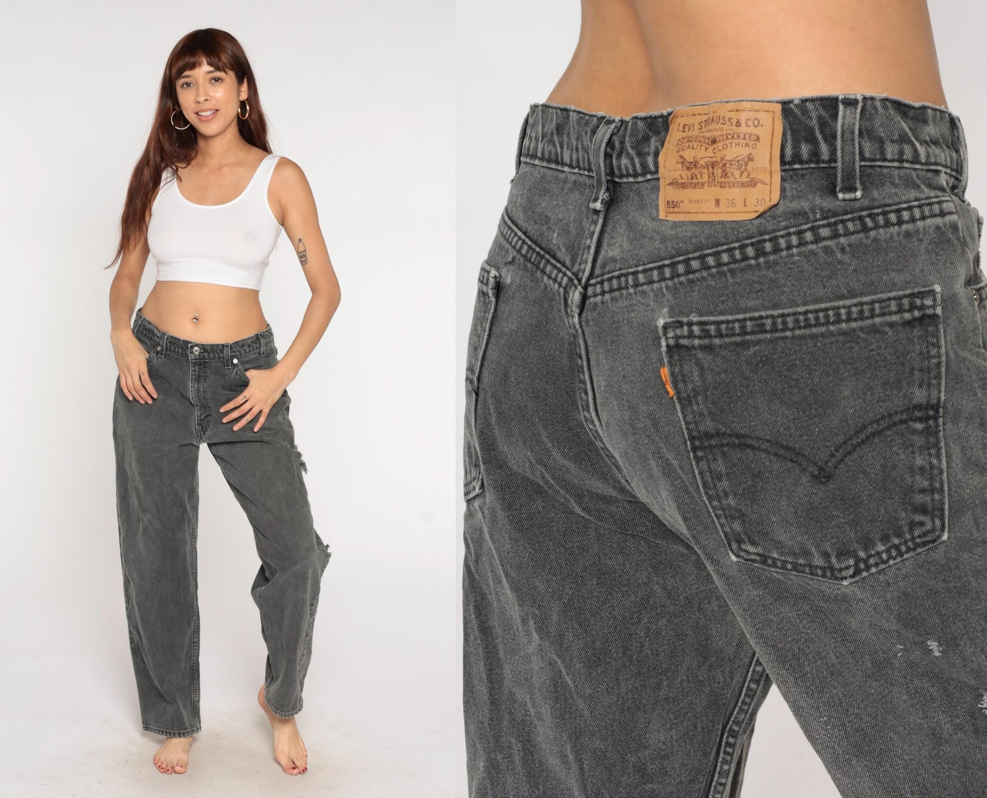 90s Levi's 550 Black Distressed High Rise Straight Leg Jeans 30x30