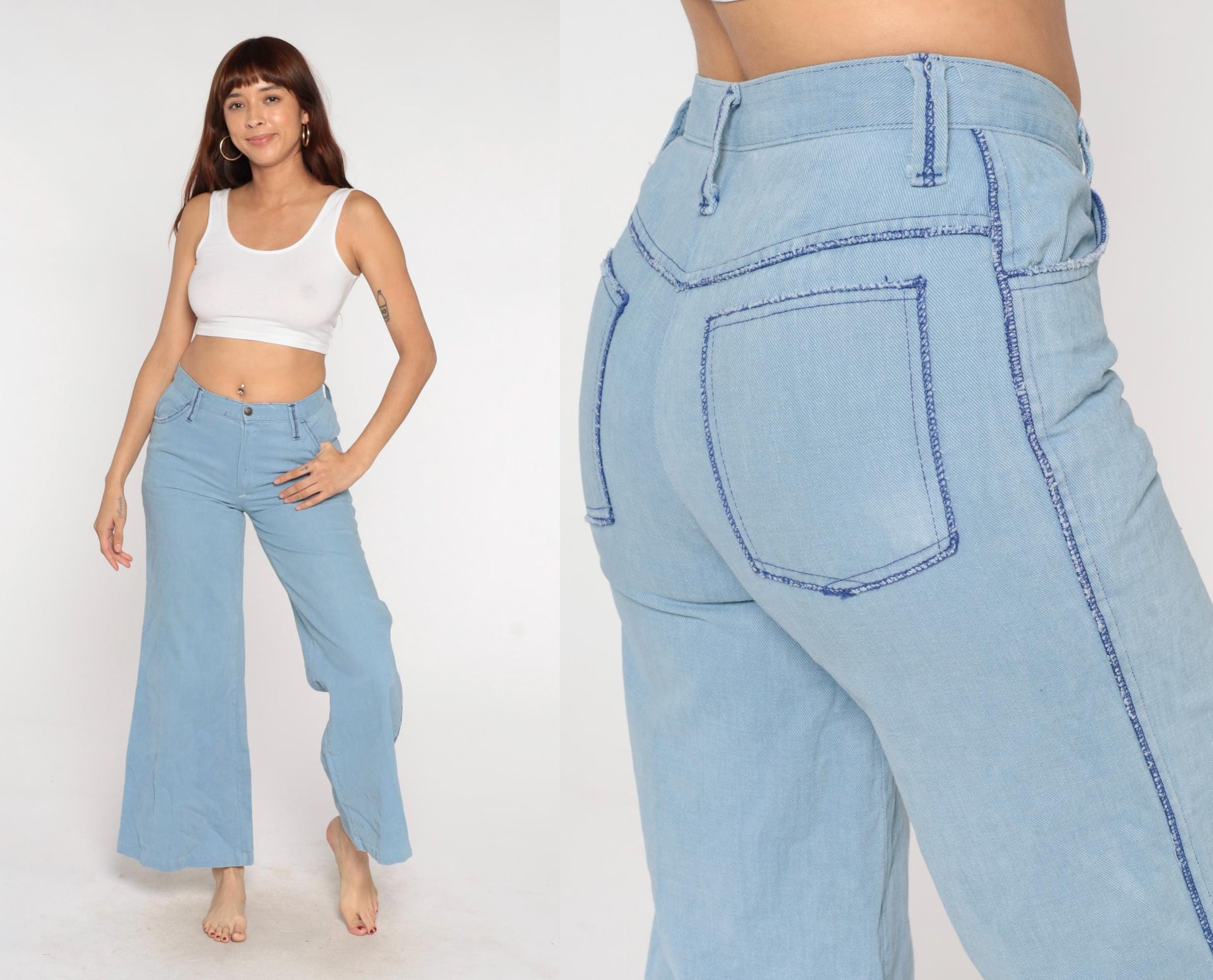 80s Sears Light Blue Denim Bell Bottom Jeans High Waist Flare Small S