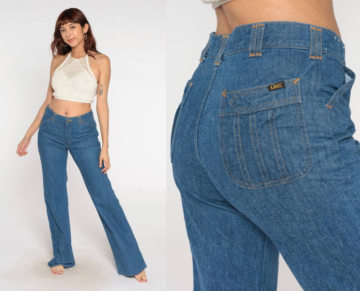 80s Lee Set High Rise Straight Leg Jeans Medium Wash Denim Medium