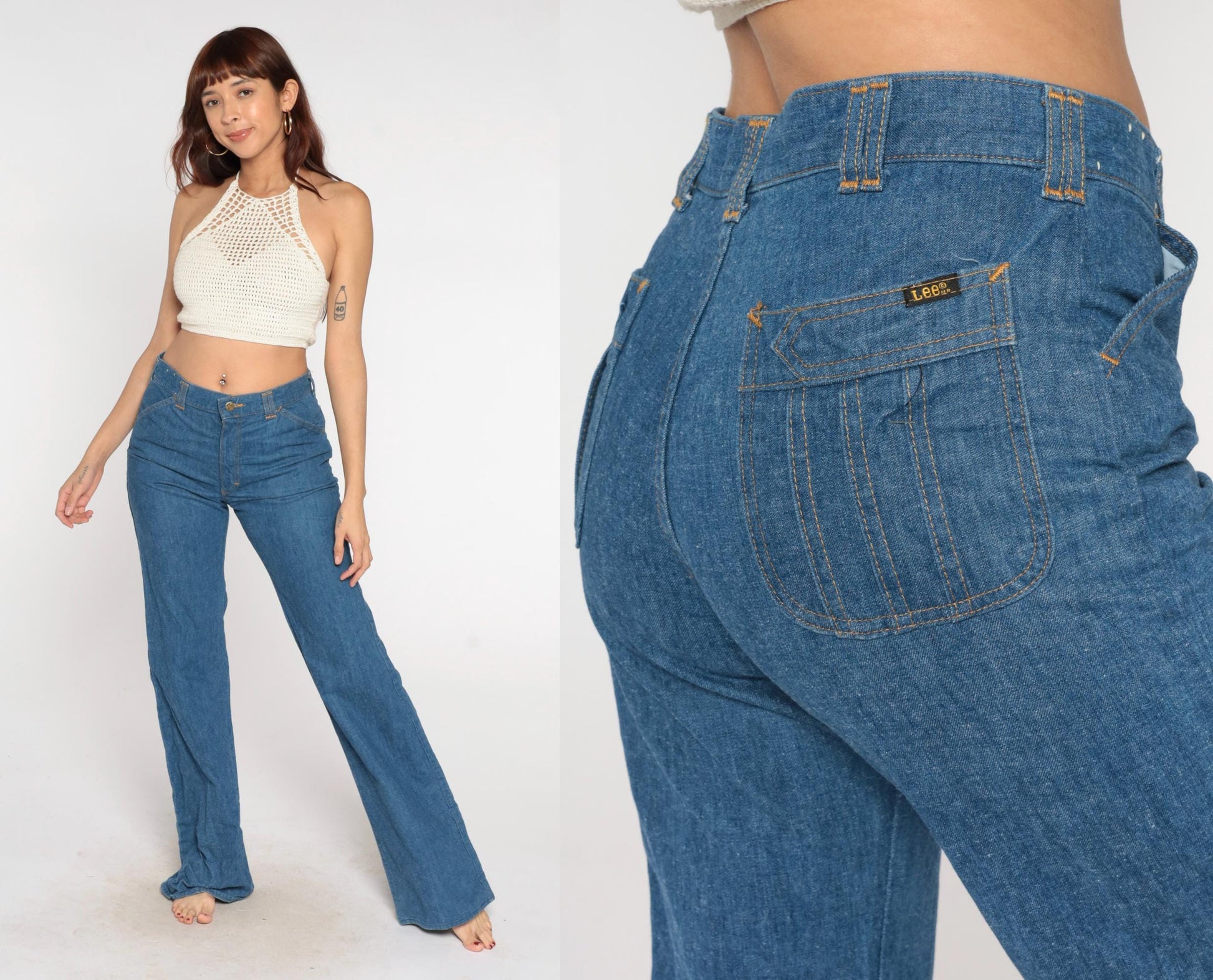 80s Lee Set High Rise Straight Leg Jeans Medium Wash Denim Medium