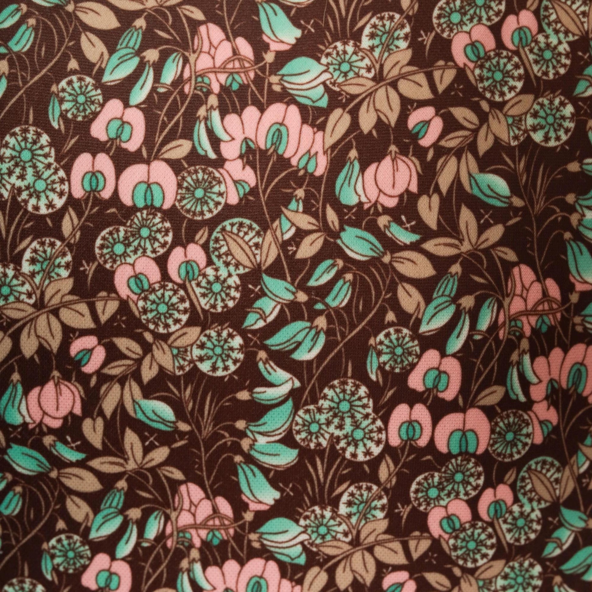 70s Floral Pullover Blouse Brown Pink Mint Crew Neck Long Sleeve Medium